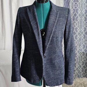 ZARA Basic Navy Blue Blazer – Elbow Patch Detail – Size M